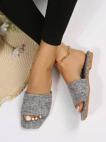 2024新款女士帆布拖鞋,戶外沙灘拖鞋,大尺碼 - 灰色 - 查看 3