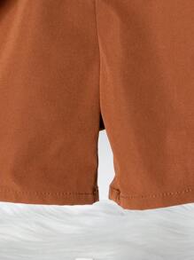 SHEIN Young Boy Solid Color Stand-Collar Short Sleeve Shirt And Shorts Set - Multicolor - View 5
