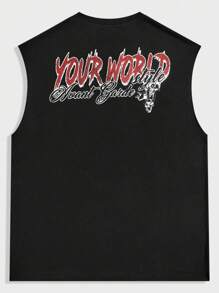 ROMWE MEN Street Life Men's Character And Letter Print Tank Top, School
