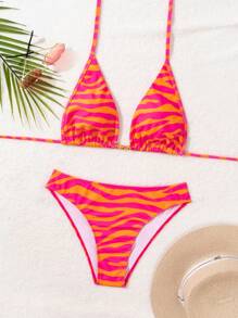 Swim Vcay 2 件套斑马纹 V 领比基尼套装 夏季