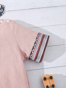 嬰兒男童風格短袖t恤和短褲套裝 - 藕粉色 - 查看 7