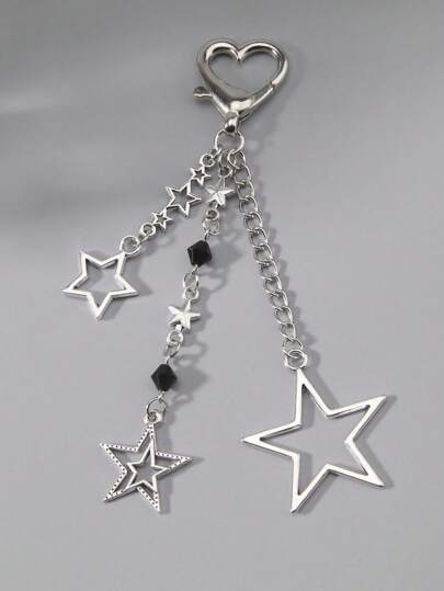 Goth Portachiavi personalizzato in stile punk con pendente a stella e perline nere, regalo per festival e San Valentino per uomo e donna