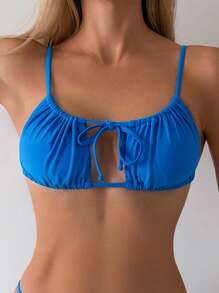 SHEIN Swim 女士纯色细肩带镂空可分离比基尼套装 夏季 - 彩色 - 查看 4