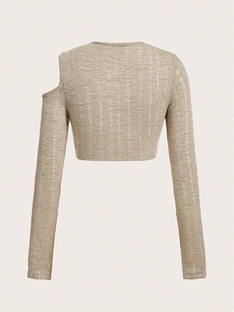 Women's Hollow Out Fabric Round Neck Open Shoulder T-Shirt