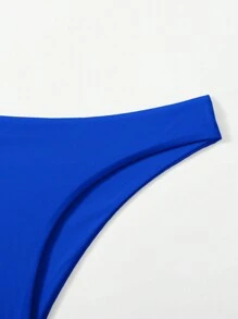SHEIN Swim 夏季海灘純色比基尼下褲 - 寶藍色 - 查看 4