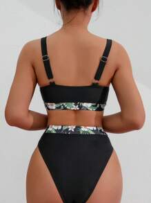 SHEIN Swim Women's Tropical Plant Print Separated Bikini Set Summer Beach - Multicolor - View 2