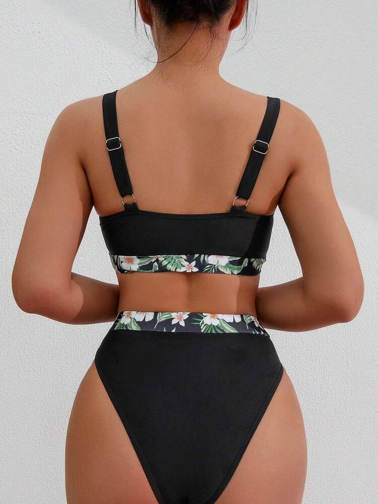 Women's Tropical Plant Print Separated Bikini Set Summer Beach