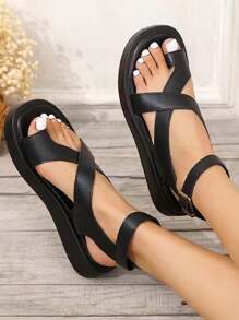 Của phụ nữ Dày Đế Dép xăng đan , Châu Âu và Châu Mỹ Phong cách , , , Thời gian rảnh rỗi , Phong cách La mã Giày dép , Ngoài Khóa dây đeo , Kích thước lớn Có sẵn - màu đen - Xem 2