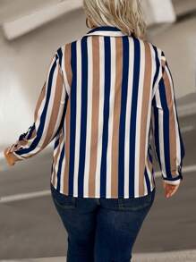 SHEIN LUNE Women's Plus Size Striped Long Sleeve Shirt Fall Cloth For Women - Multicolor - View 2