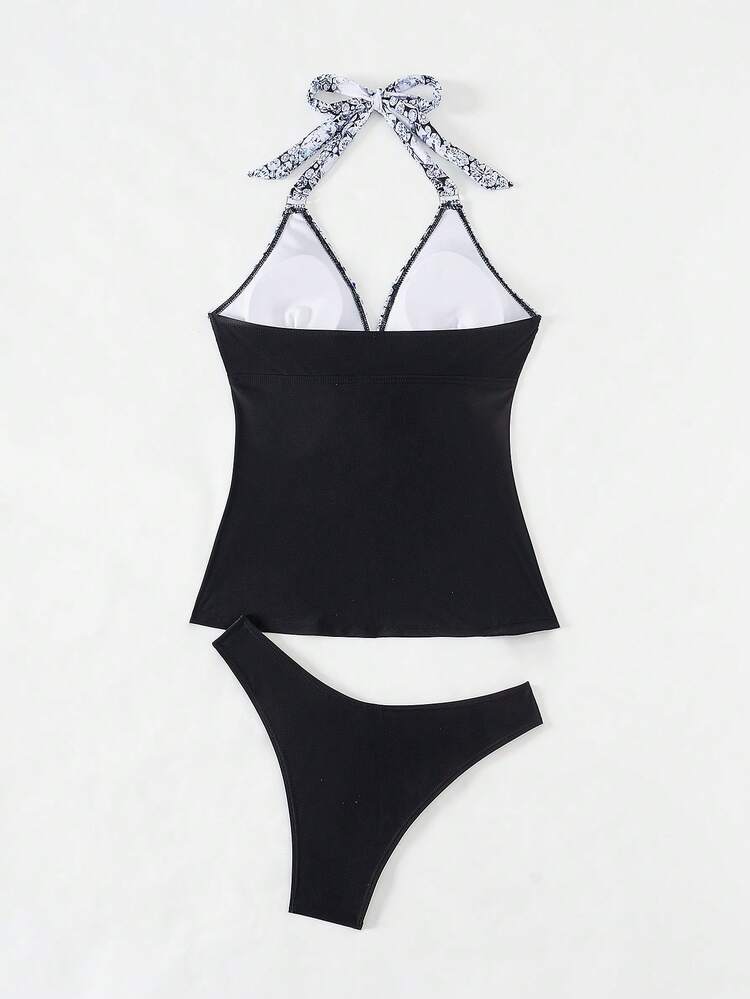 Women's Diamond Print Halter Neck Tankini Top Summer