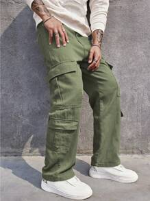 Manfinity EMRG Men Flap Pocket Side Cargo Jeans - Army Green - View 5