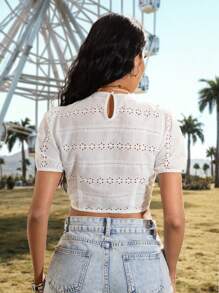 SHEIN Essnce Camisa Casual De Tirantes Para Mujer Con Mangas Cortas Y Abullonadas Para Fines De Semana - Blanco - Ver 2
