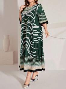 Mulvari Plus Size Graphic Print Arabic Style Dress