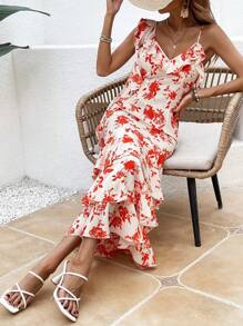 SHEIN Clasi Blumen Bedrucktes Kleid Mit Rüschen-saum Für Damen - Verschiedenfarbig - Übersicht 3