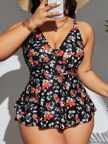 Swim Lushoire Gedruckter Modischer Westen-stil Bikini In Übergröße, Strand-outfit Tankini Set Badeanzug Sommer