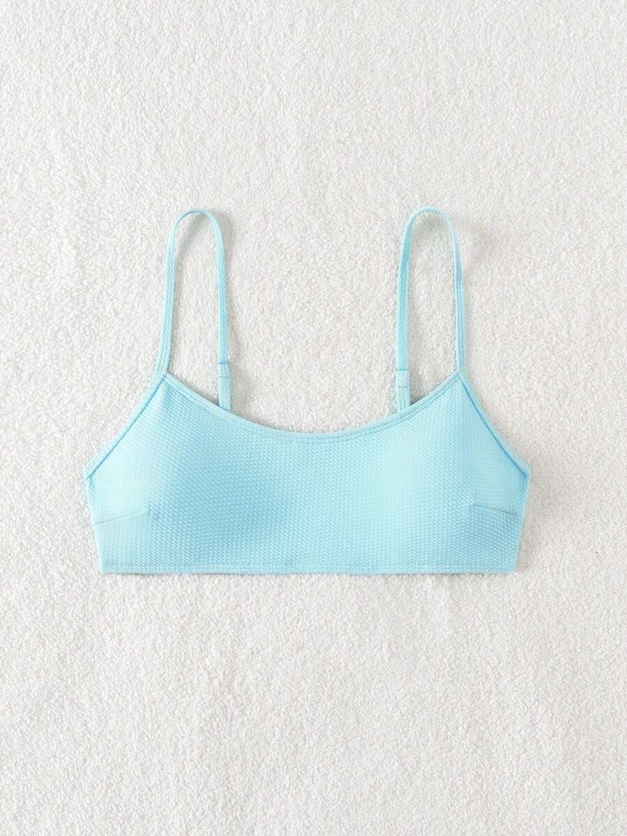 SHEIN Swim 女士纯色比基尼上衣，夏季沙滩泳装 - 薄荷藍 - 查看 1