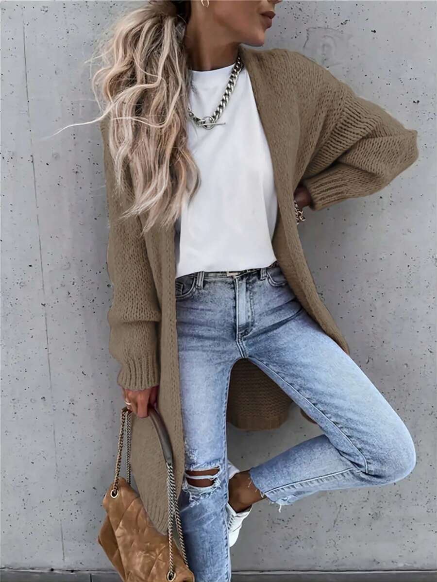 Chiquease Màu thuần Lỏng lẻo phù hợp Khăn quàng Áo len Mở Với Đôi vai - Màu nâu  Mocha - Xem 1