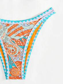SHEIN Swim Set bikini estivo da donna vintage con stampa a blocchi di colore e spalline intrecciate - Multicolore - Visualizzare 4
