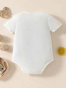 Black Text Printed White Short Sleeve Baby Girl Bodysuit - White - View 2