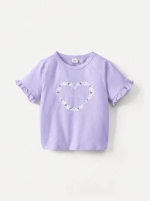 Cozy Pixies Baby Girl Cartoon Print Round Neckline Ruffle Short Sleeve Top Three-Piece Set - Purple - View 13