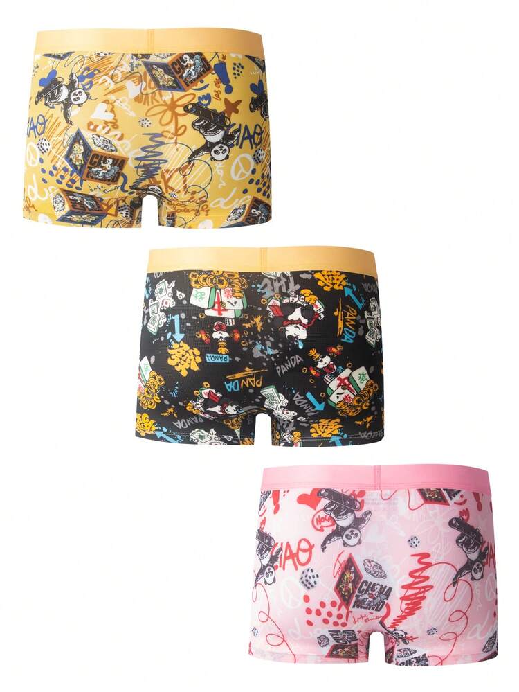 Men's Panda Printed Boxer Briefs, Set Of 3