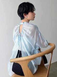 FRIFUL Ladies' Fashionable Spring/Summer Hollow Out Back Shirt,Ruffle
