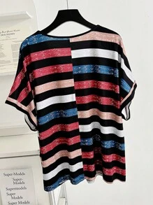 SHEIN LUNE Của phụ nữ Kích thước lớn Sọc đầy màu sắc Áo thun - Nhiều màu - Xem 2