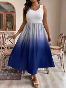 EMERY ROSE Kích thước lớn Bóng Không tay Váy chữ A Với dây rút Eo - Màu xanh lam - Xem 3