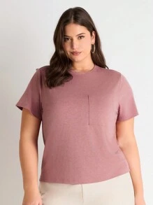SHEIN BASICS Women's Plus Size Round Neck T-Shirt - Multicolor - View 6