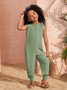 SHEIN Young Girl Casual Sleeveless Jumpsuit With Hood For Spring And Summer