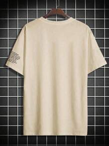 Manfinity Homme Men's Plus Size Slogan Print Round Neck T-Shirt - Khaki - View 2