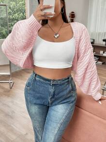 POPSWAY Cárdigan corto y abierto con manga de murciélago para mujer de talla grande, para el invierno - Rosa - Ver 1