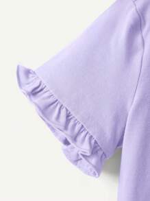 Cozy Pixies Baby Girl Cartoon Print Round Neckline Ruffle Short Sleeve Top Three-Piece Set - Purple - View 6