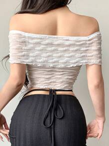 Dazy Designer Women's One Shoulder See-Through Design Slim-Fit T-Shirt Sheer,Off Shoulder Top - White - View 4