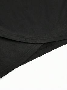 SHEIN 簡約休閒孕婦連身裙,印有嬰兒標語圖案,短袖中長款 - 黑色 - 查看 5