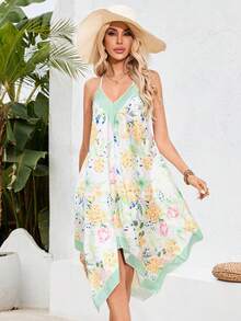 SHEIN VCAY 女士花印不對稱設計吊帶裙 - 彩色 - 查看 5