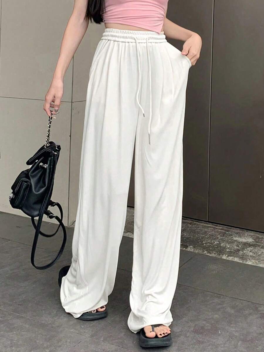 女士时尚宽松高腰休闲运动裤 春季 白色 - 白色 - 查看 1