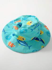 Baby Boy Cartoon Fish Printed Drawstring Waist Swim Trunks - Multicolor - View 5