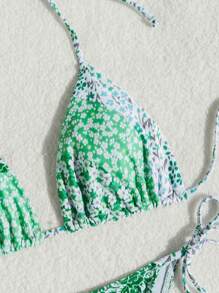 SHEIN Swim Floral Patchwork Halter Neck Two-Piece Bikini Set Summer Beach - Multicolor - View 7