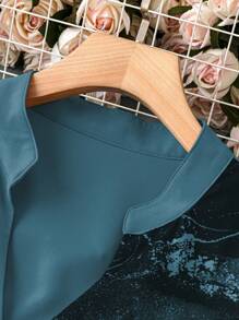 SHEIN LUNE Plus Size Women Summer Color-Block Notched V-Neck Short Sleeve Blouse