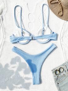 SHEIN Swim Summer Beach Women's Textured Bikini Set With Underwire Support - Baby Blue - View 2