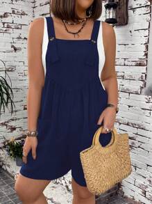 SHEIN LUNE Kích thước lớn Màu thuần Túi đôi Quần yếm Quần short Đối với phụ nữ - Màu xanh hải quân - Xem 6