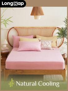 ChillTech 3pcs bamboo fiber antibacterial and breathable fitted sheet set, fitted sheet*1, pillowcase*2 - Pink - View 1