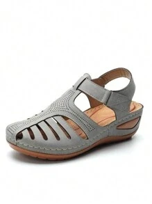 Của phụ nữ Retro Dép quai hậu , Dép không lộ ra ngón chân Rỗng Hợp thời Giày dép , Giải trí Dép quai hậu - Xám - Xem 3