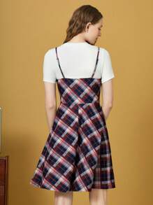 HARRY POTTER X SHEIN Summer  Hogwarts Preppy Style T-Shirt And Gryffindor Plaid  Slip Set - White - View 2