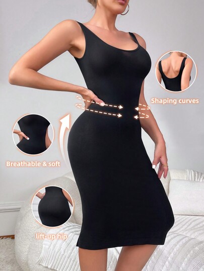 Women's Solid Color Split Hem Slimming Bodycon Shapewear Dress