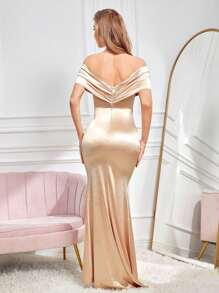 Allurite Đầm Lộ Lưng Xù Dây kéo Tách cao màu trơn Buổi tiệc - Rượu sâm banh - Xem 2