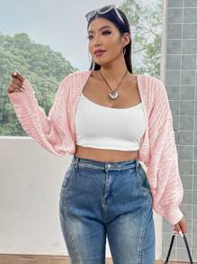 POPSWAY Cárdigan corto y abierto con manga de murciélago para mujer de talla grande, para el invierno - Rosa - Ver 3