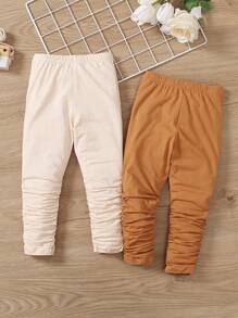 SHEIN Solid Color Pleated Pants For Young Girls