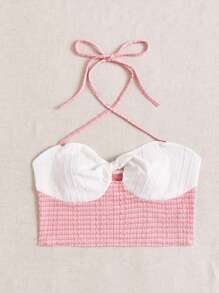 Soleia 女裝加大碼彩色拼接空心曲面前扭轉性感假期領帶背心 - 彩色 - 查看 5